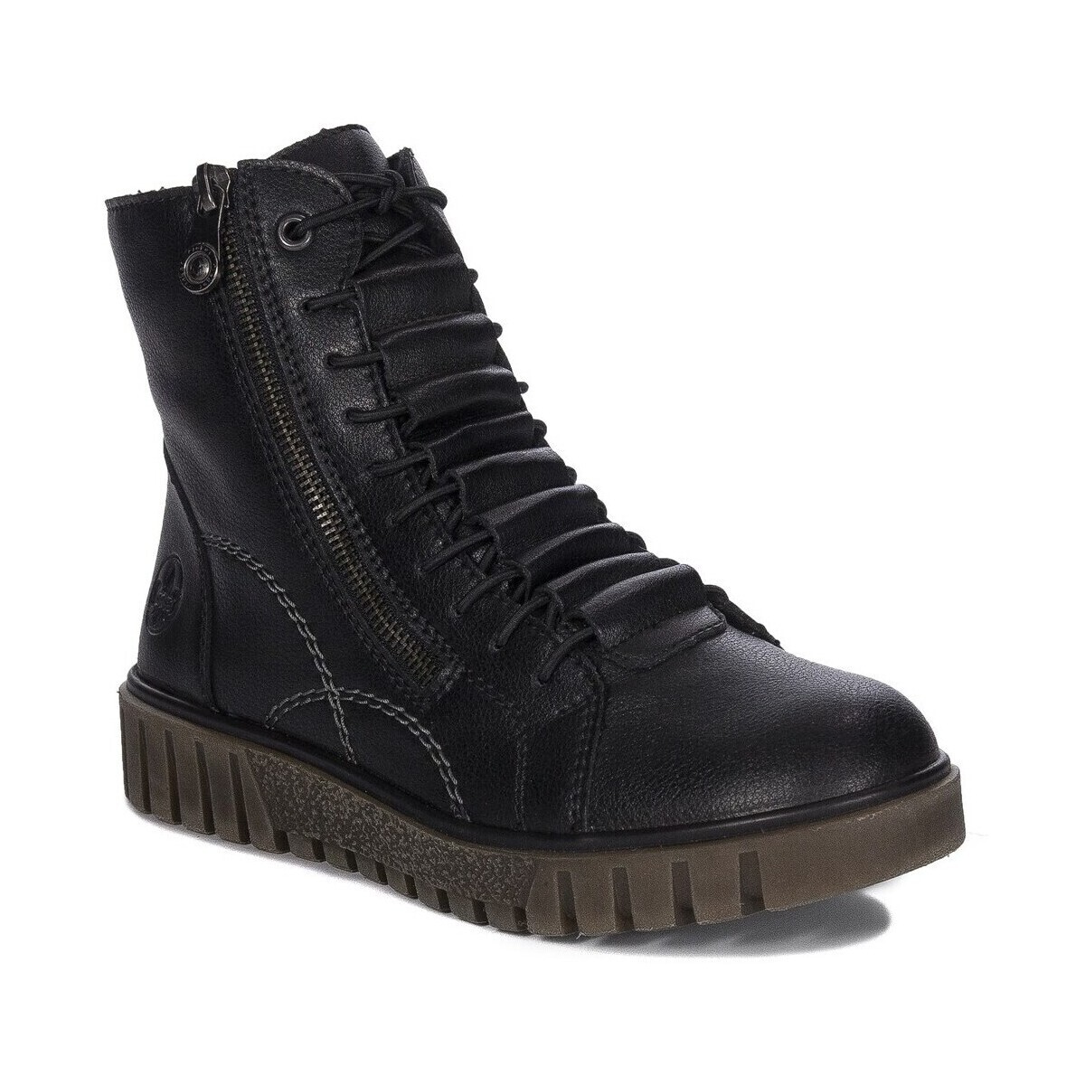 Rieker  Botki Damskie Skórzane Ocieplane  Černá