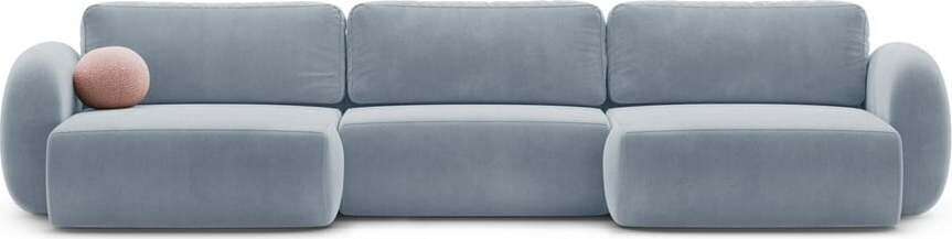 Šedomodrá sametová rozkládací/s úložným prostorem rohová pohovka (do 