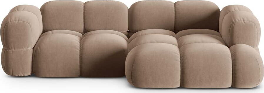 Hnědá sametová rohová pohovka (pravý roh/s lenoškou) Loretto – Cosmopolitan Design