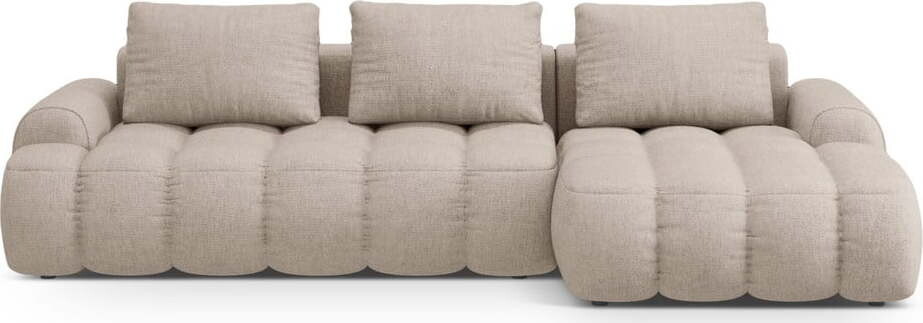 Světle hnědá rozkládací/s úložným prostorem rohová pohovka (pravý roh/s lenoškou) Linz – Cosmopolitan Design