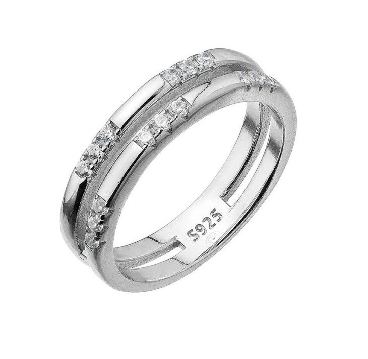 Evolution Group - Pavona Dvojitý stříbrný prsten se zirkony 15018.1 crystal 50 mm