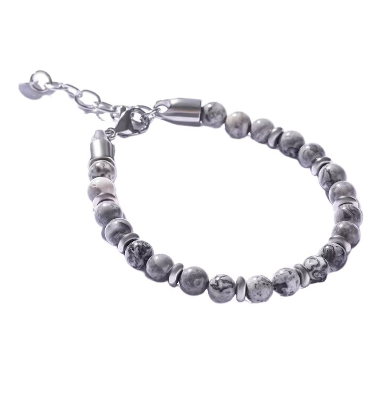 Marc Malone Pánský korálkový náramek s šedým jaspisem MCGB5007
