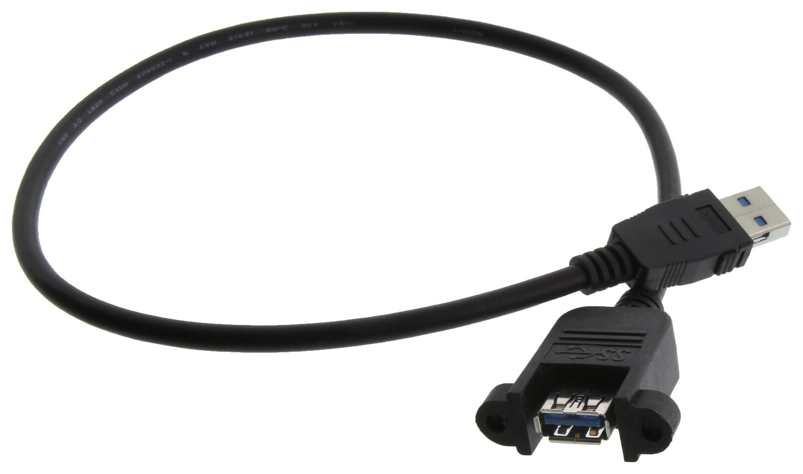 L-Com U3A00100-05M. Usb Cable, 3.0 A Plug-A Rcpt, Blk, 19.7