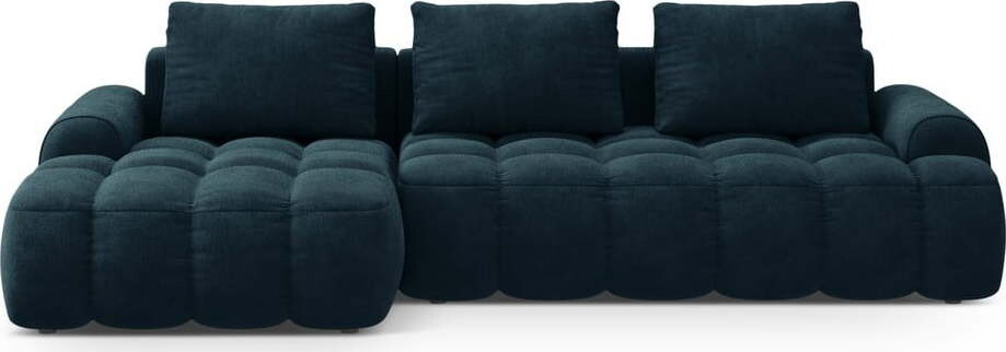 Sametová rozkládací/s úložným prostorem rohová pohovka v petrolejové barvě (levý roh/s lenoškou) Linz – Cosmopolitan Design