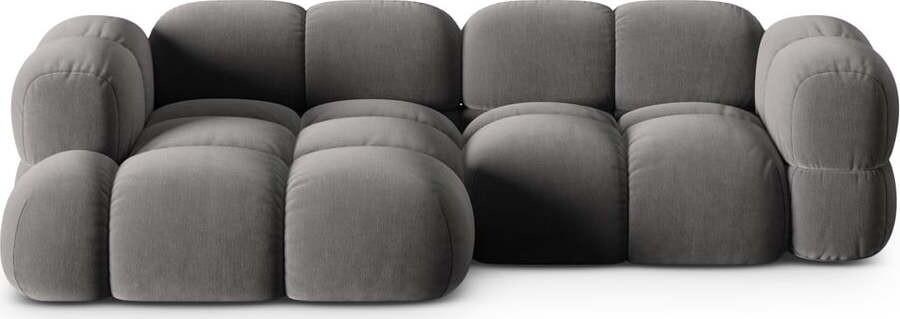 Šedá sametová rohová pohovka (levý roh/s lenoškou) Loretto – Cosmopolitan Design