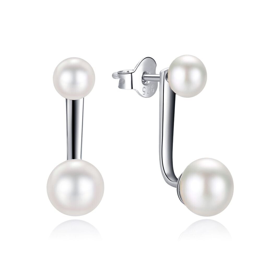 MOISS Elegantní stříbrné náušnice s bílou perlou 2v1 E0004866