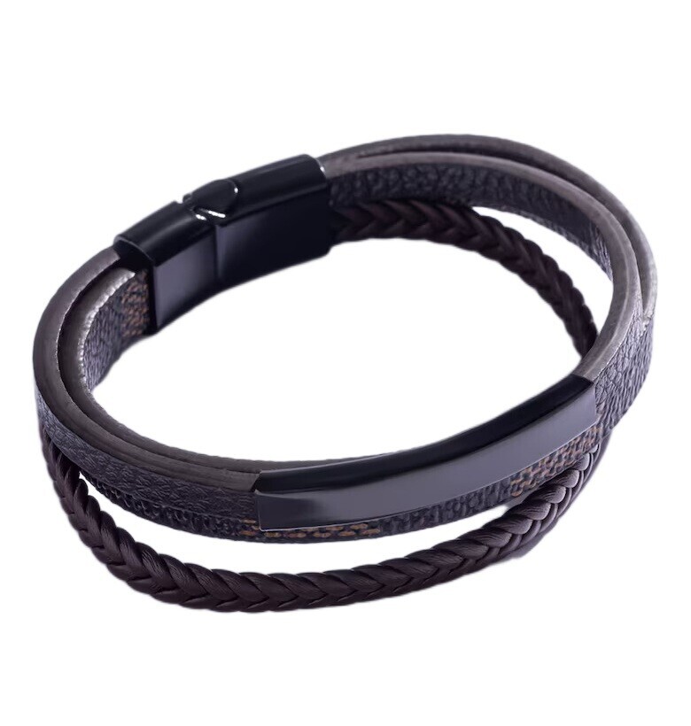 Marc Malone Trojitý hnědý kožený náramek pro muže MCGB5039B