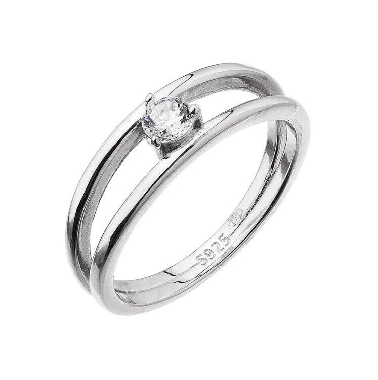 Evolution Group - Pavona Rozdvojený stříbrný prsten s čirým zirkonem 15017.1 crystal 52 mm