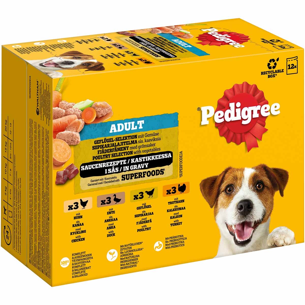 Pedigree Adult kapsičky multibalení - výhodné balení: drůbeží výběr v omáčce (4 varianty) 12 x 100 g