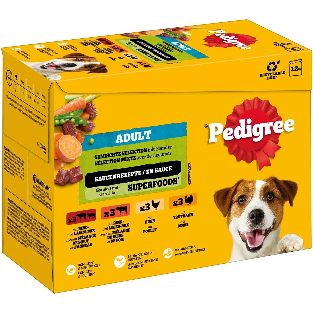 Pedigree Adult kapsičky multibalení - smíšený výběr v omáčce (4 varianty) 12 x 100 g