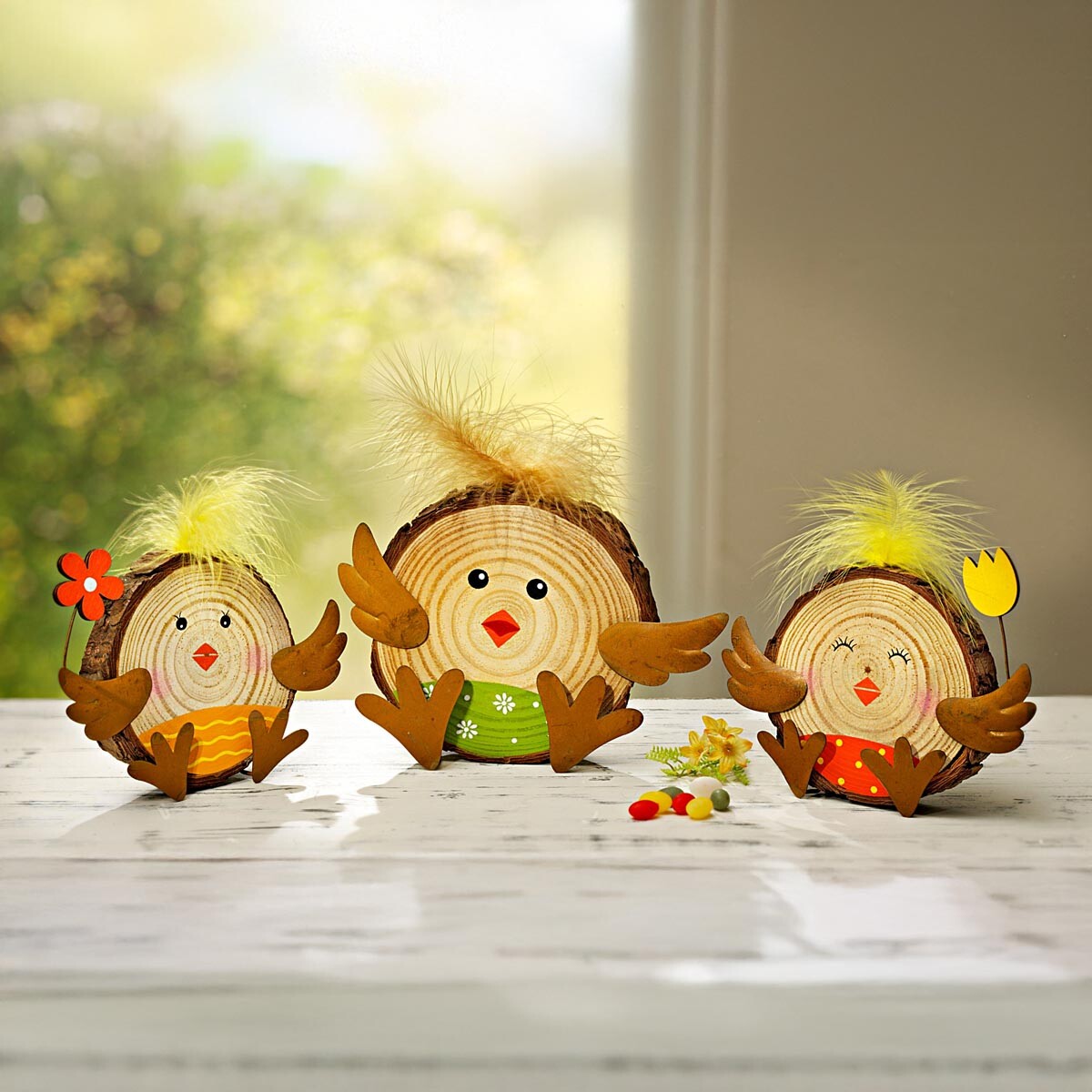Weltbild Dřevěná dekorace Kuřátka, sada 3 ks