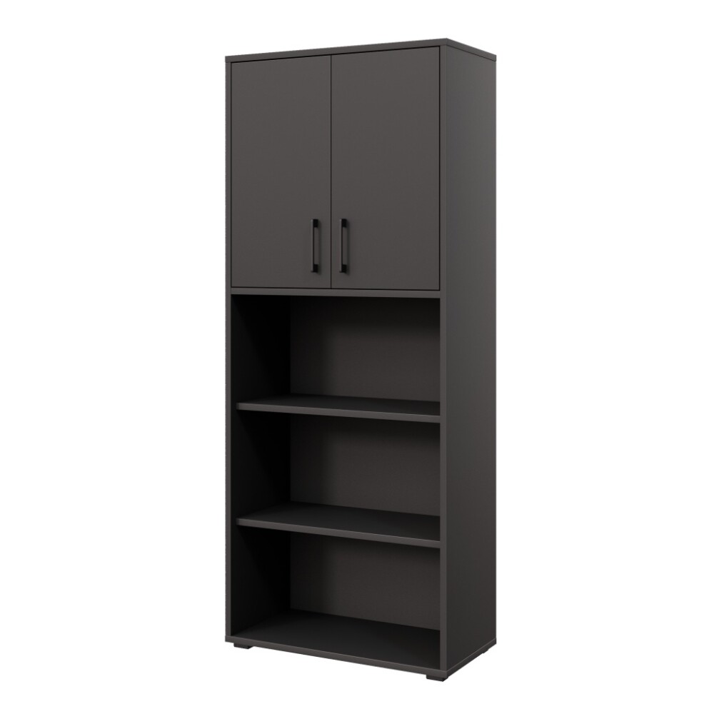 Regál vysoký NEJBY GIANNI PREMIUM s dvířky typ 2, korpus: antracit, dvířka: antracit