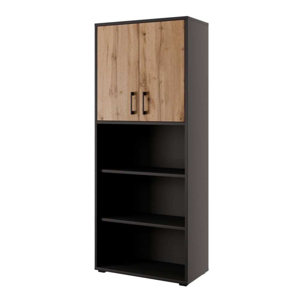 Regál vysoký NEJBY GIANNI PREMIUM s dvířky typ 2, korpus: antracit, dvířka: dub wotan
