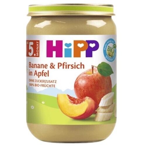 HiPP Jablka s banány a broskvemi BIO 4/6m 190g