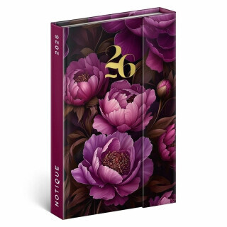 Diář 2026: Fialové květy - týdenní, magnetický, 11 x 16 cm