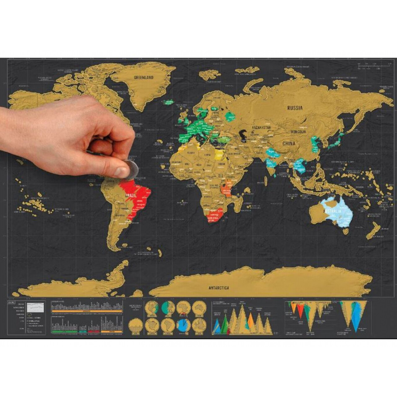 Stírací mapa světa Deluxe - barevná