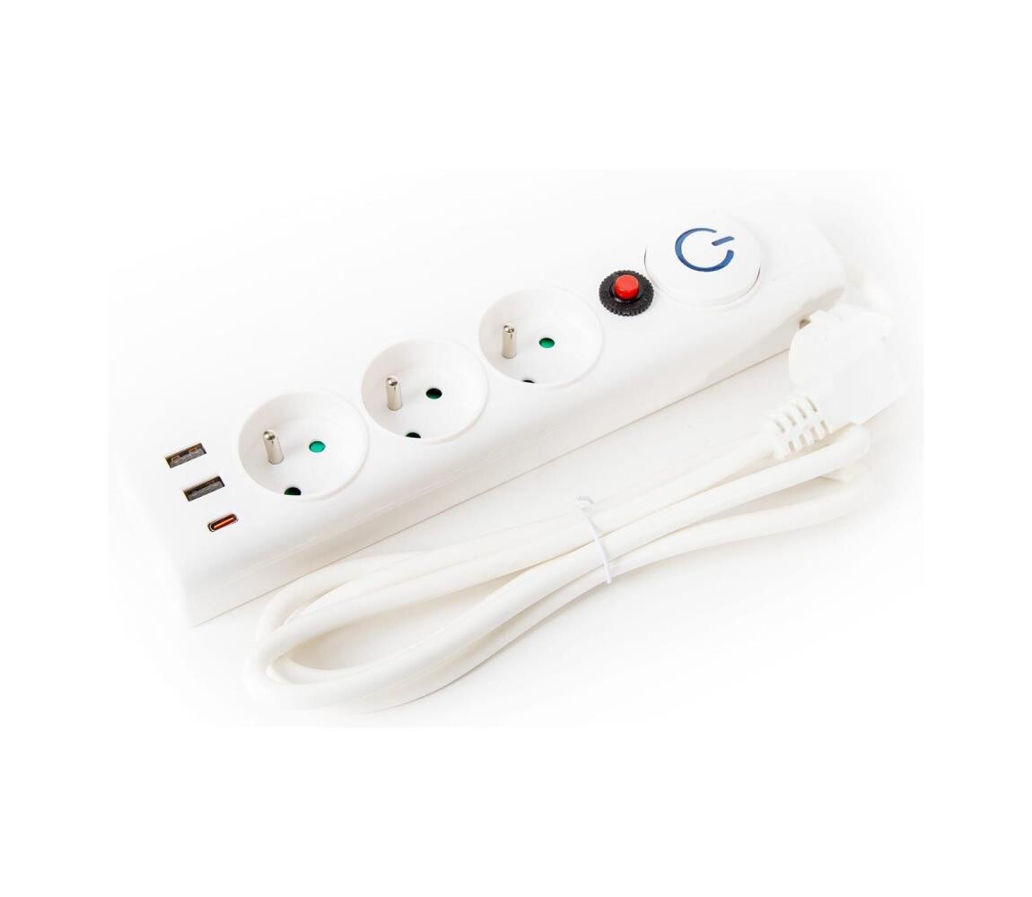 Prodlužovací kabel s vypínačem 3Z Typ E + 2xUSB-A + 1xUSB-C 1,5m