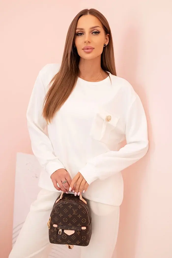 Kesi Włoski Komplet dámský máslový mikina a kalhoty s gumou ecru