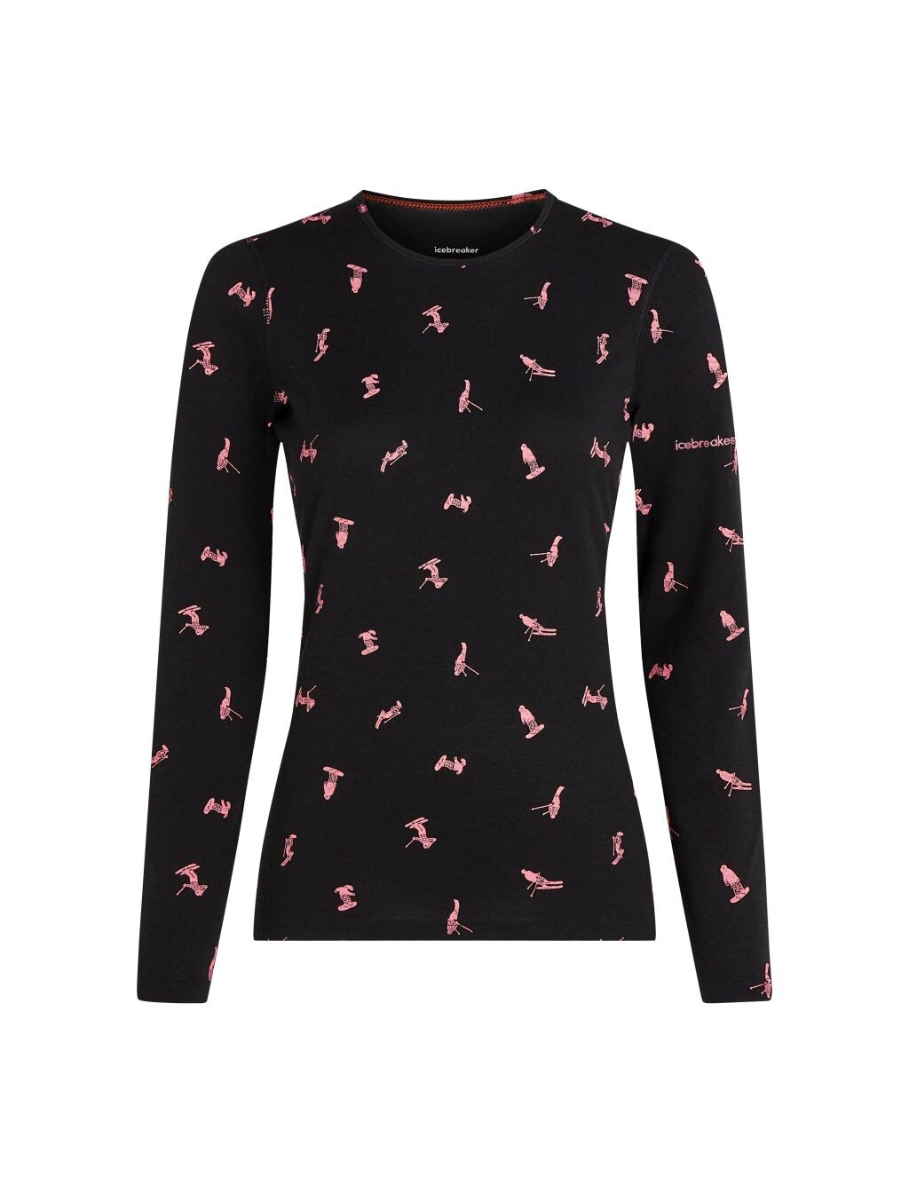 ICEBREAKER Wmns 200 Oasis LS Crewe Ski Day, Black/Acid Pink/Aop (vzorek) velikost: S
