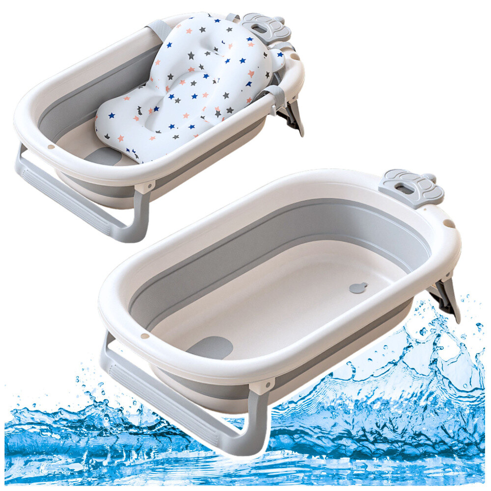 mamido Skládací dětská vanička s matrací a teploměrem šedá