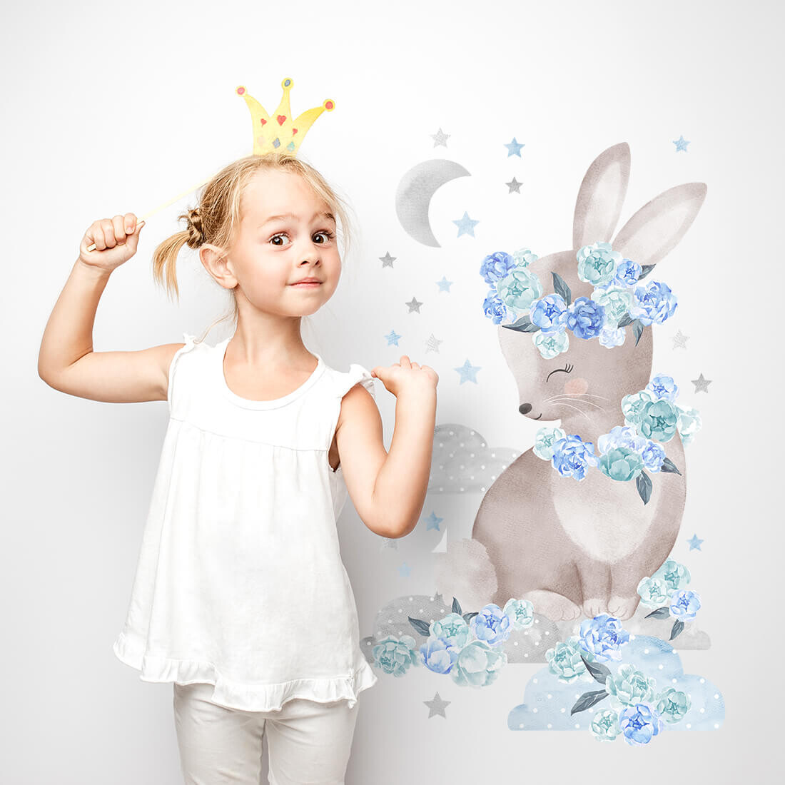 Pastelowe Love Pastelowe Love® samolepka na zeď modrý králík