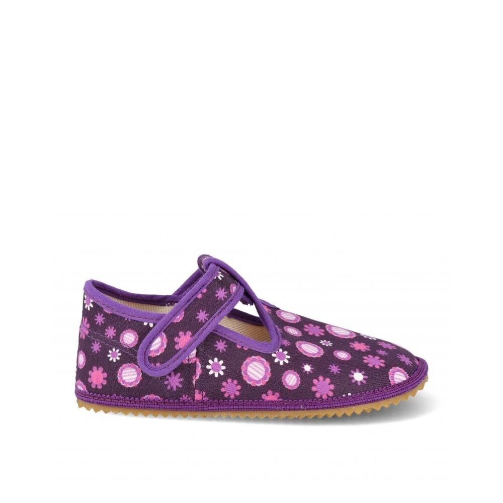 BEDA PAPUČE BF 060010/W VIOLET Flower - Široké Dětské barefoot přezůvky - 23