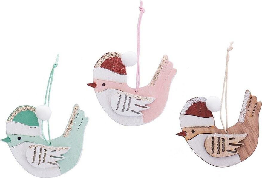 Dřevěné vánoční ozdoby v sadě 6 ks 8 cm Birds – Casa Selección