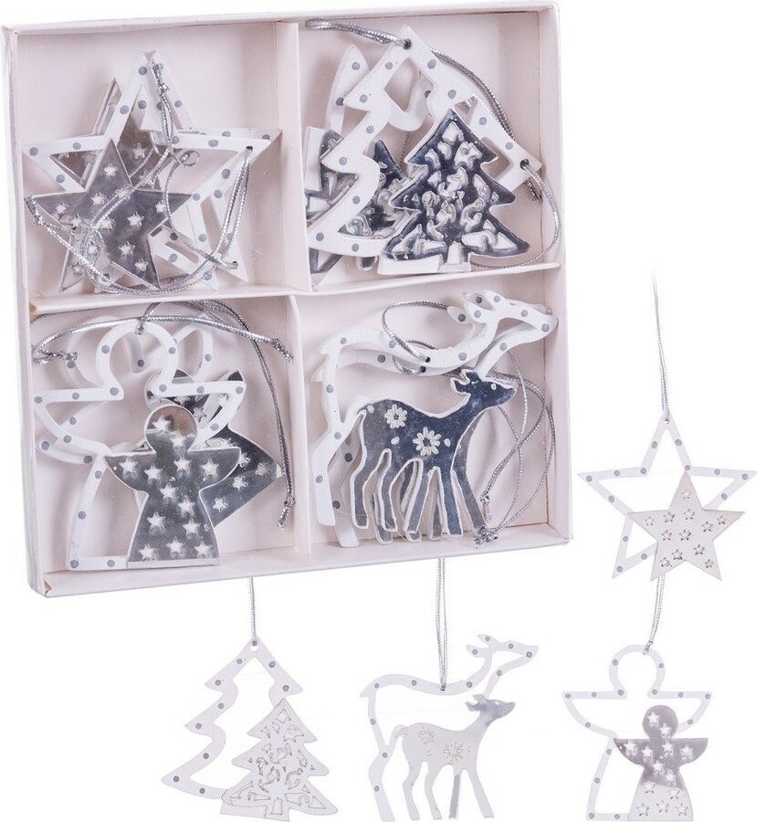 Dřevěné vánoční ozdoby v sadě 8 ks 6 cm – Casa Selección