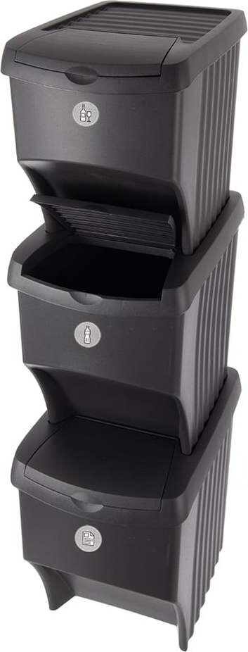 Černé plastové odpadkové koše v sadě 3 ks 3x22 l na tříděný odpad – Orion