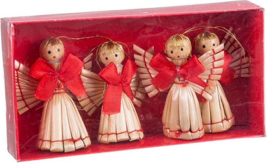 Slaměné vánoční ozdoby v sadě 4 ks 13,5 cm Angel – Casa Selección