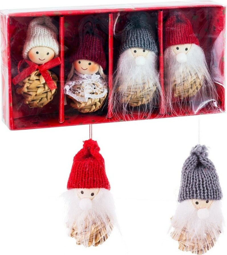 Slaměné vánoční ozdoby v sadě 4 ks 7 cm Santa Claus – Casa Selección