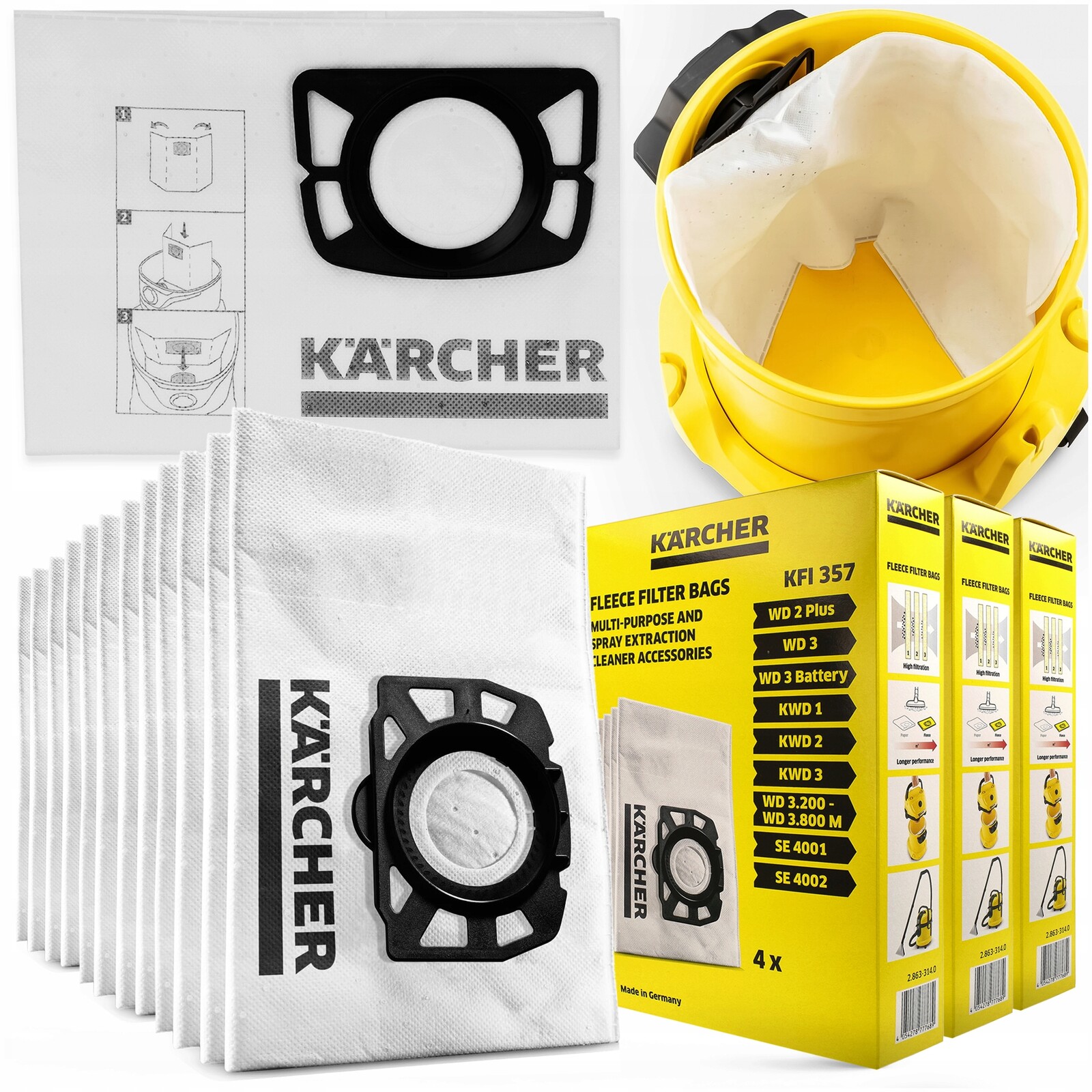 Sáčky Karcher 2.863-314.0 12 Kusů Do Vysavače WD2 WD3 SE4001 MV3 KFI357