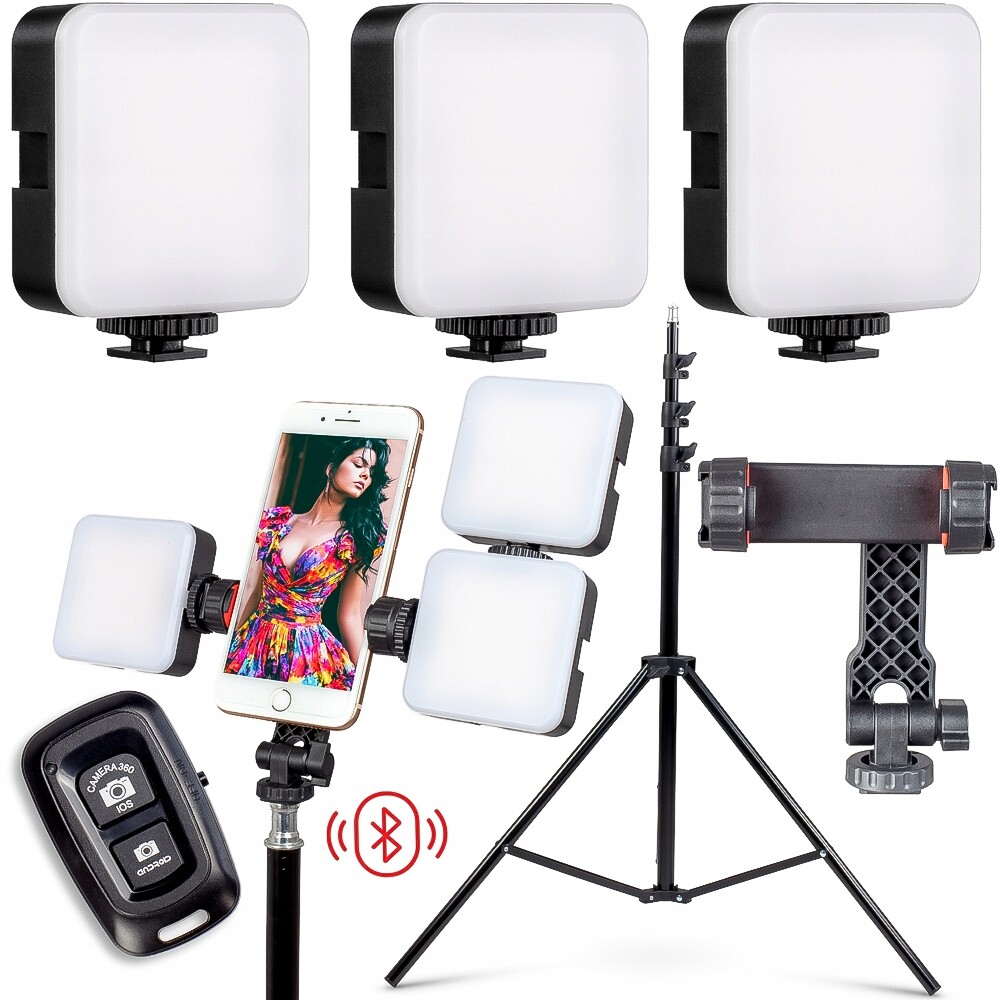 Sada Držák na telefon Stativ 3x Led panelová lampa
