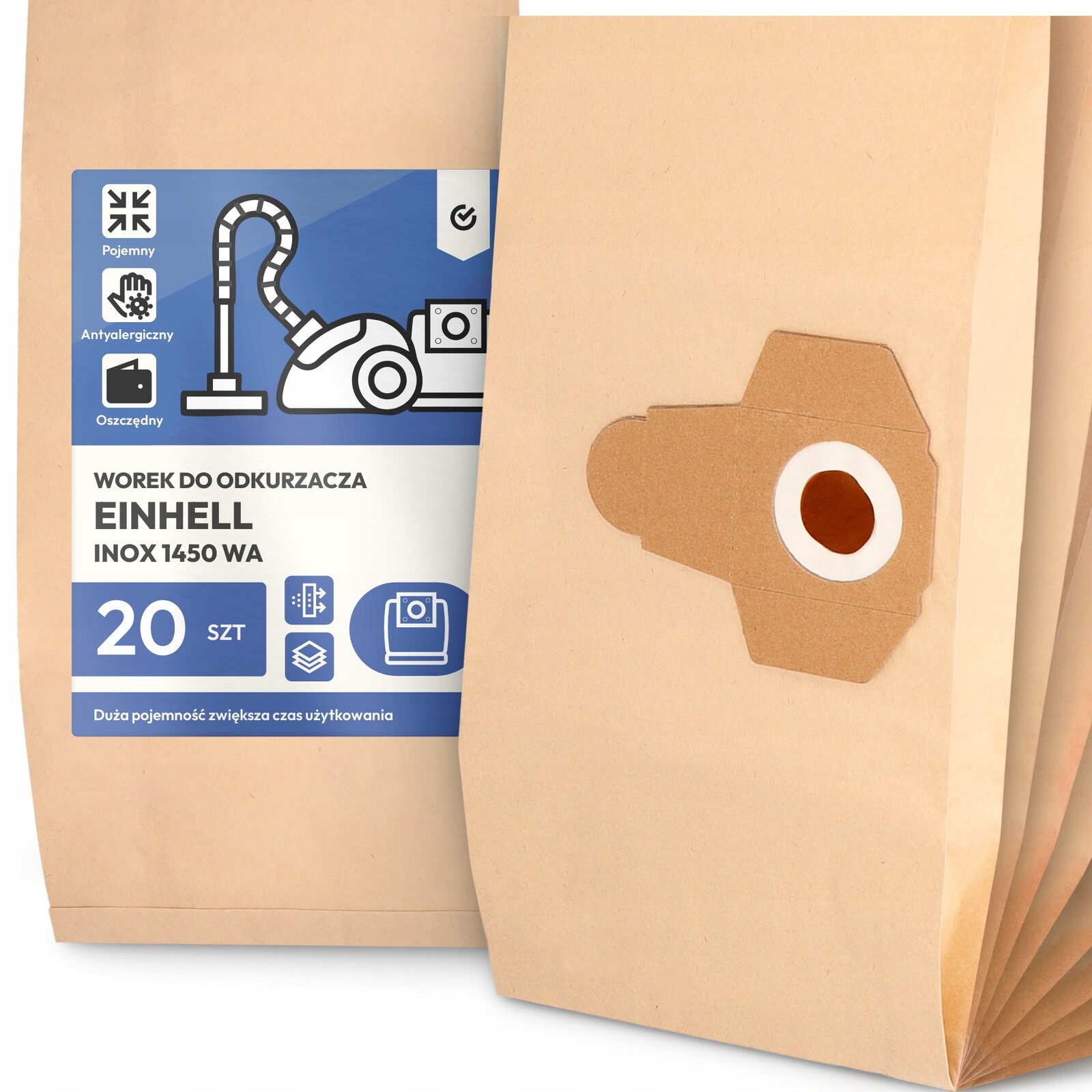 20 x Sáček Do Vysavače Einhell Inox 1450 Wa Papírový Velký Silný Sáčky 2A