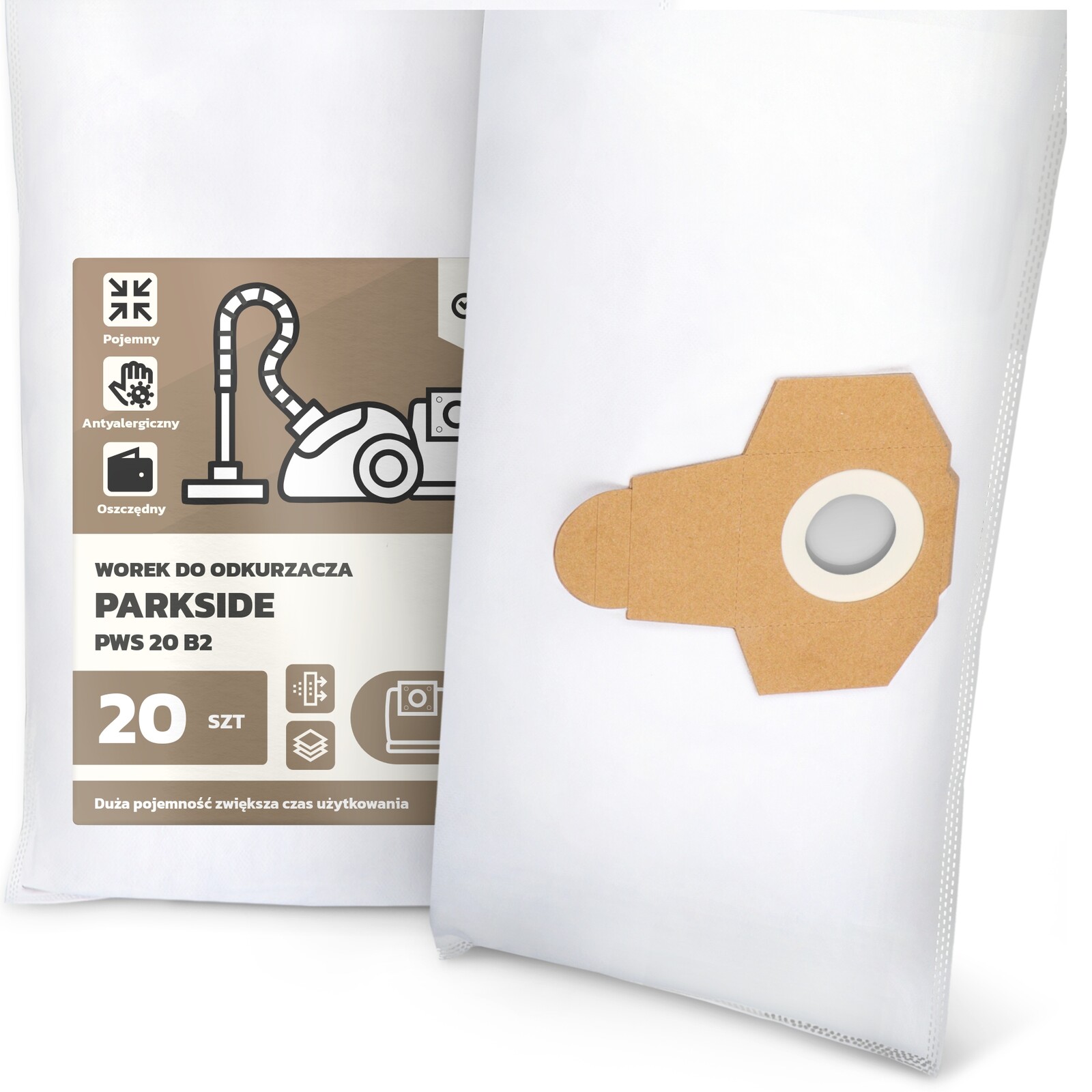 20 x Sáček do Vysavače Parkside Pws 20 B2 Syntetický Textilní Velký G9
