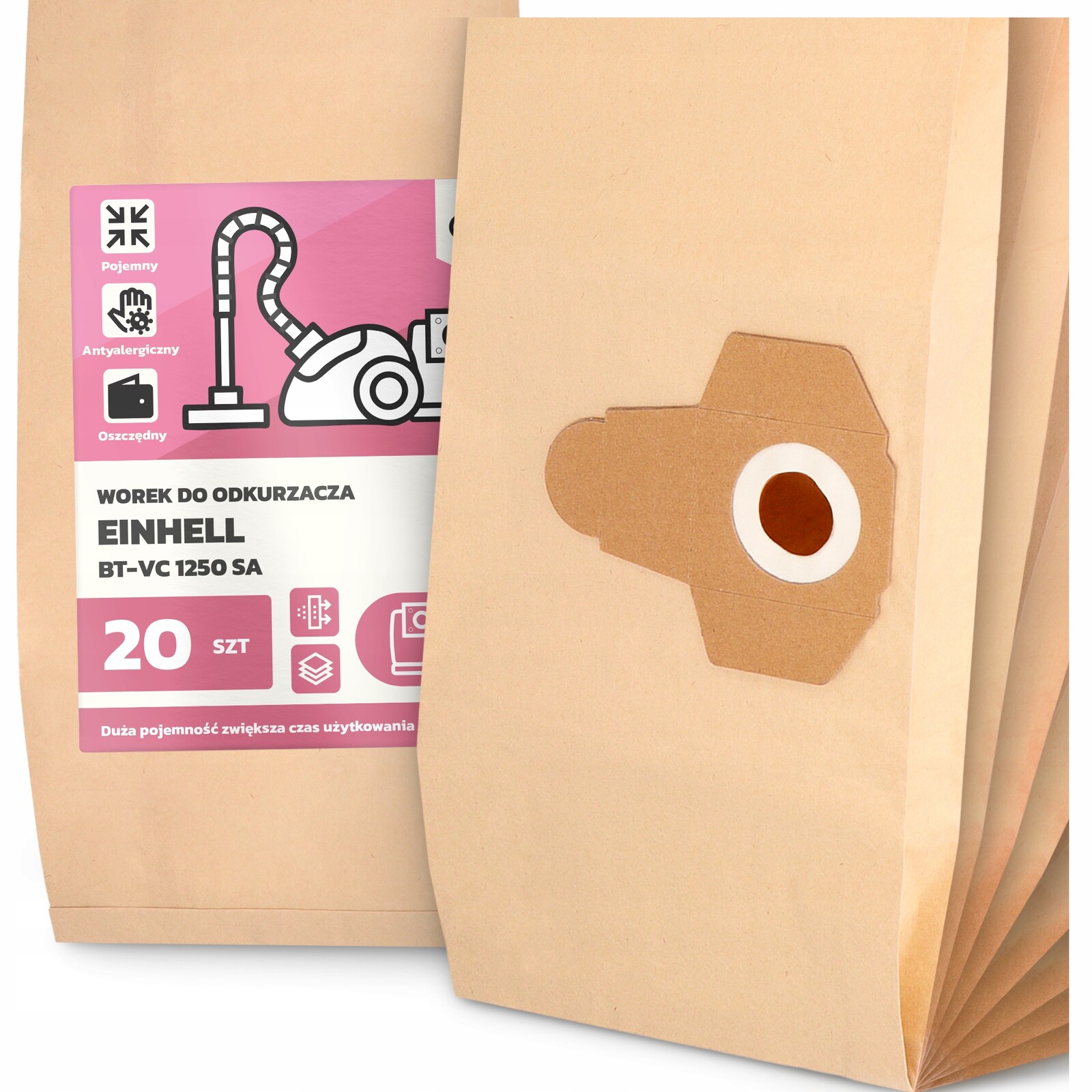 20 x Sáček Do Vysavače Einhell Bt-vc 1250 Sa Papírový Velký Silný Sáčky 2A