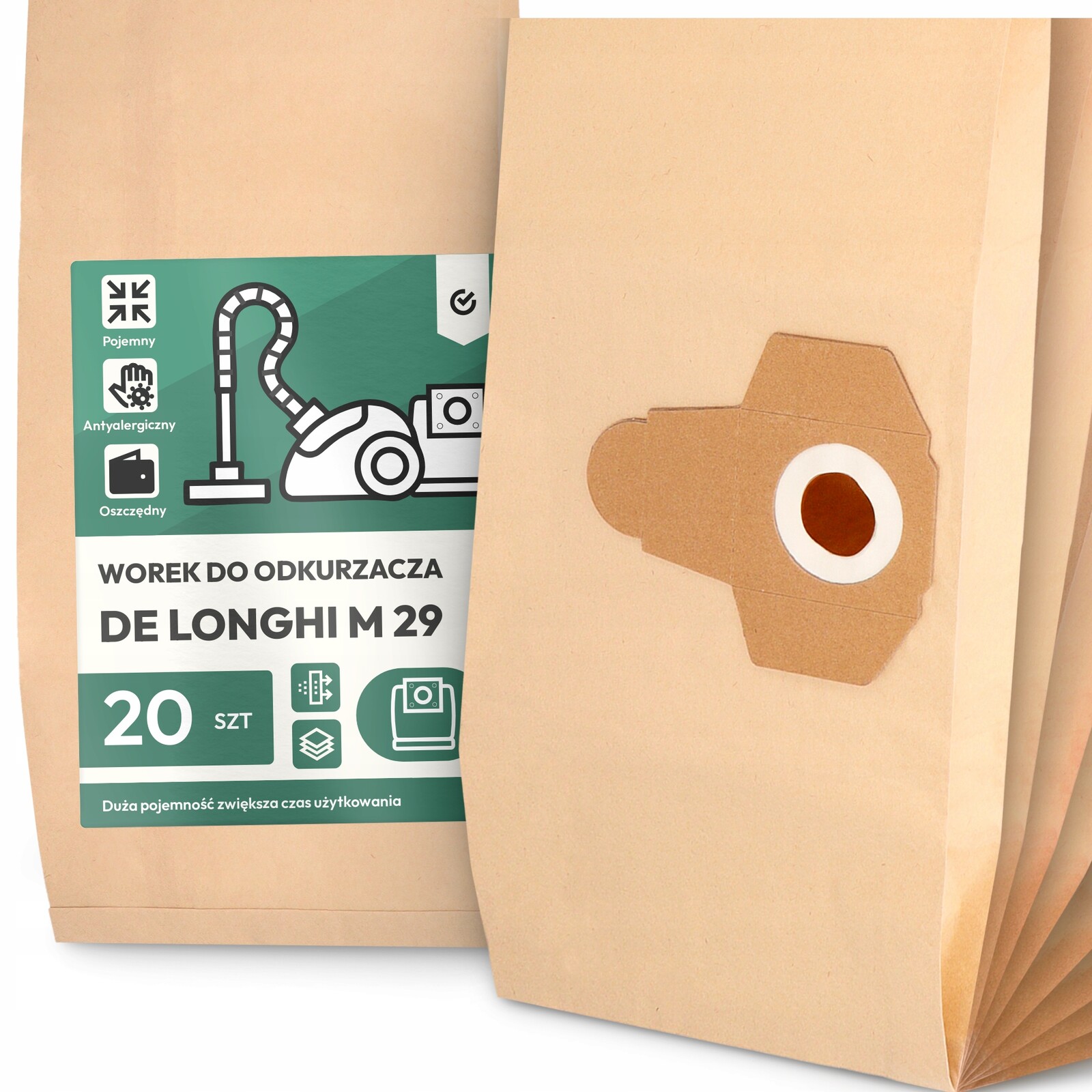 20 x Sáček Do Vysavače De Longhi M 29 Papírový Velký Silný Sáčky 2A 2A