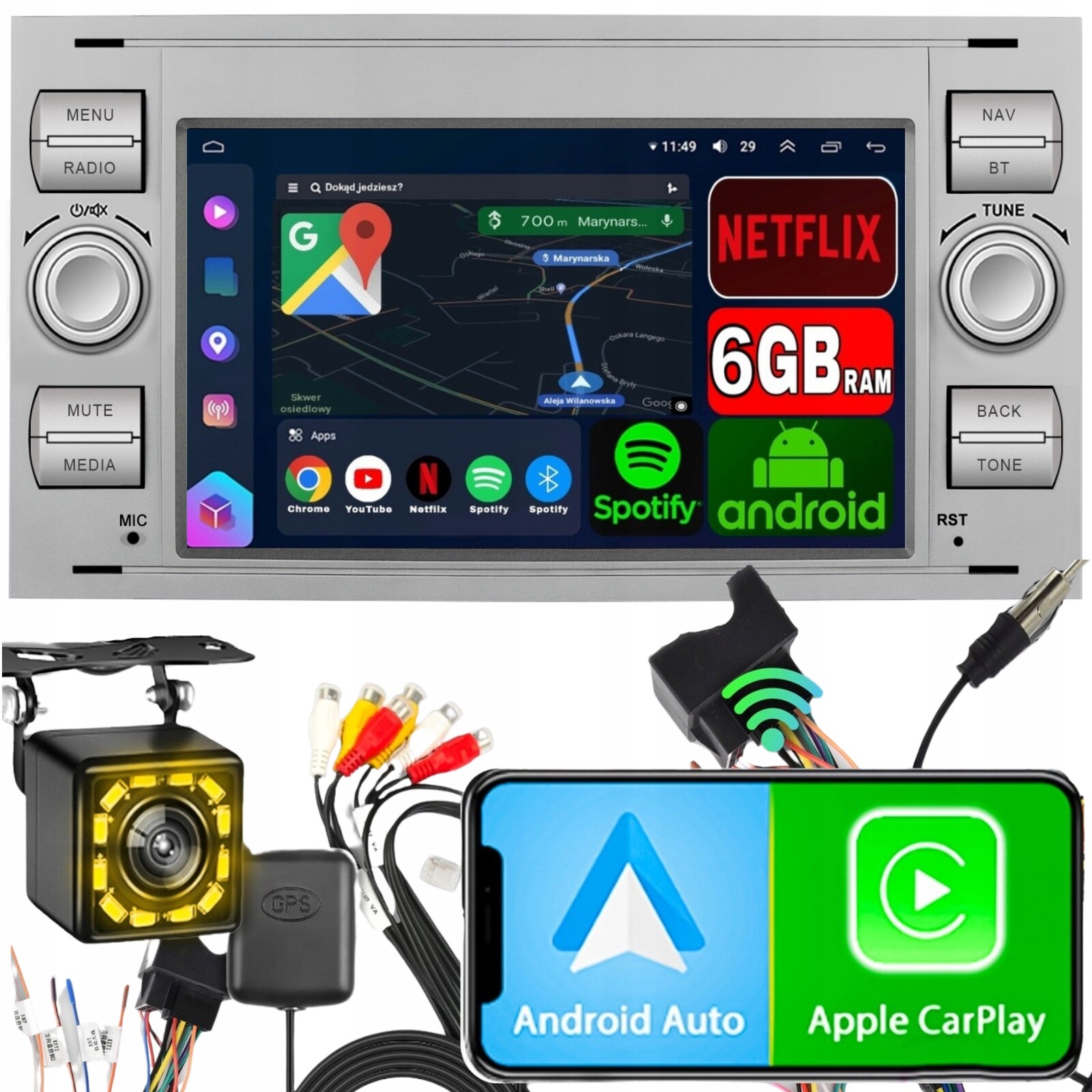 Autorádio pro Ford Kuga S-max C-max Carplay 6GB Rds Gps Wifi Android