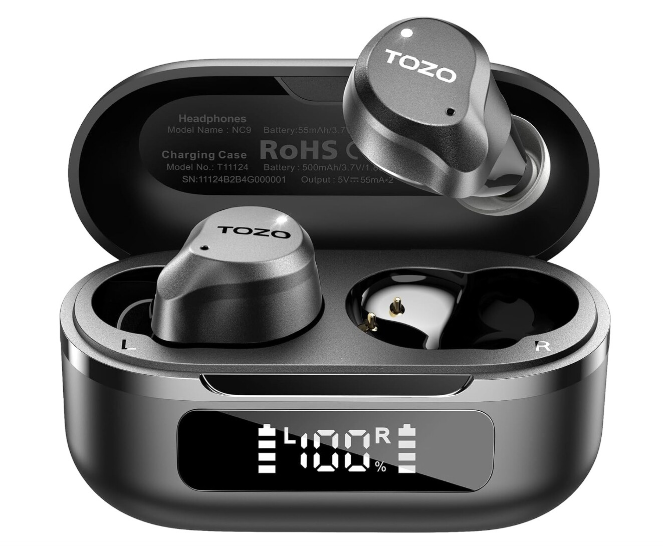 Bezdrátová hybridní sluchátka do uší Tozo NC9 černá, nabíjení, krabička