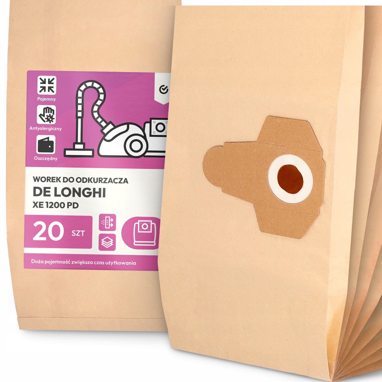 20 x Sáček Do Vysavače Longhi Xe 1200 Pd Papírový Velký Silný Sáčky 2A