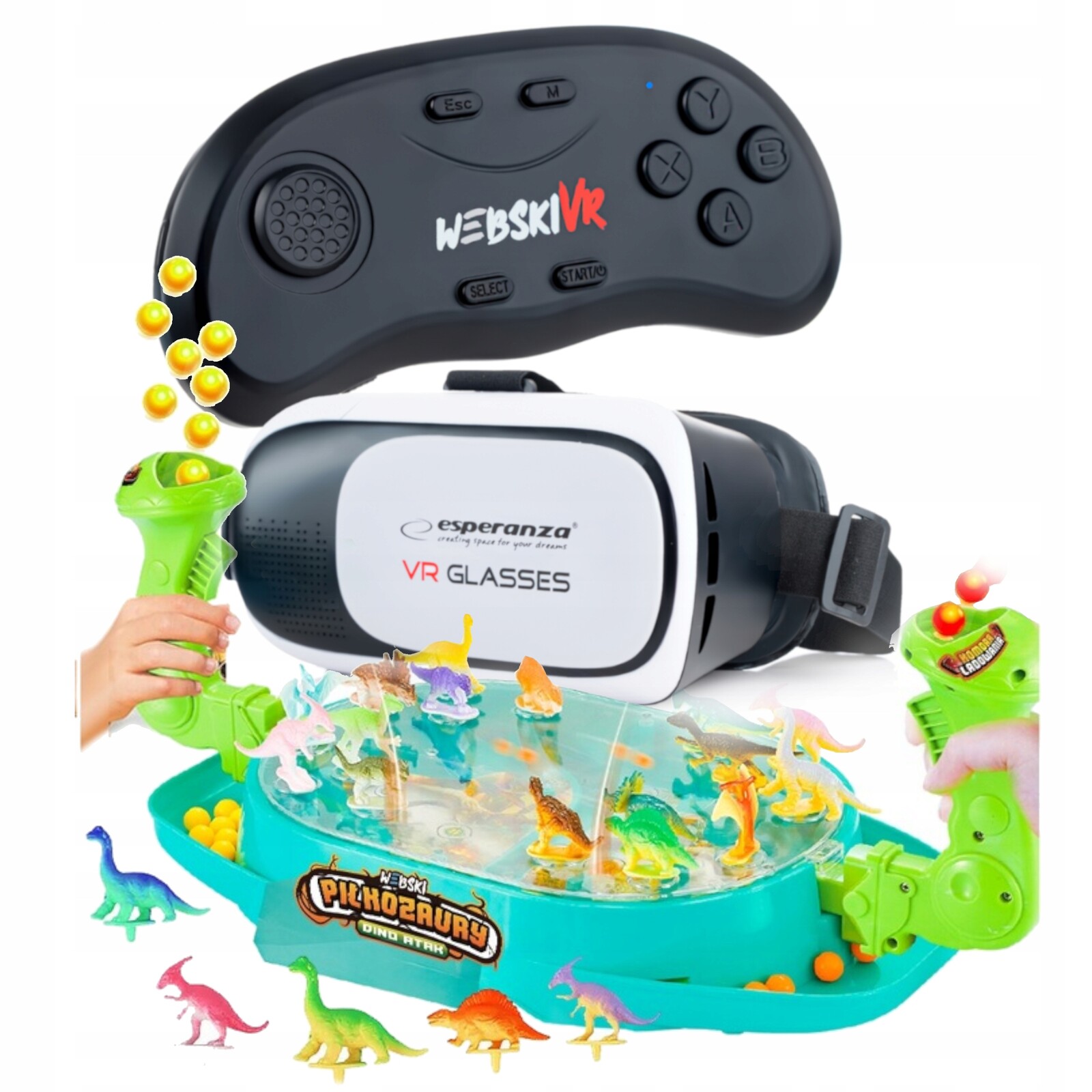 Dárek Pod Vánoční Stromeček Brýle Vr 3D 360+GAMEPAD+DOVEDNOSTNÍ Hra Dino