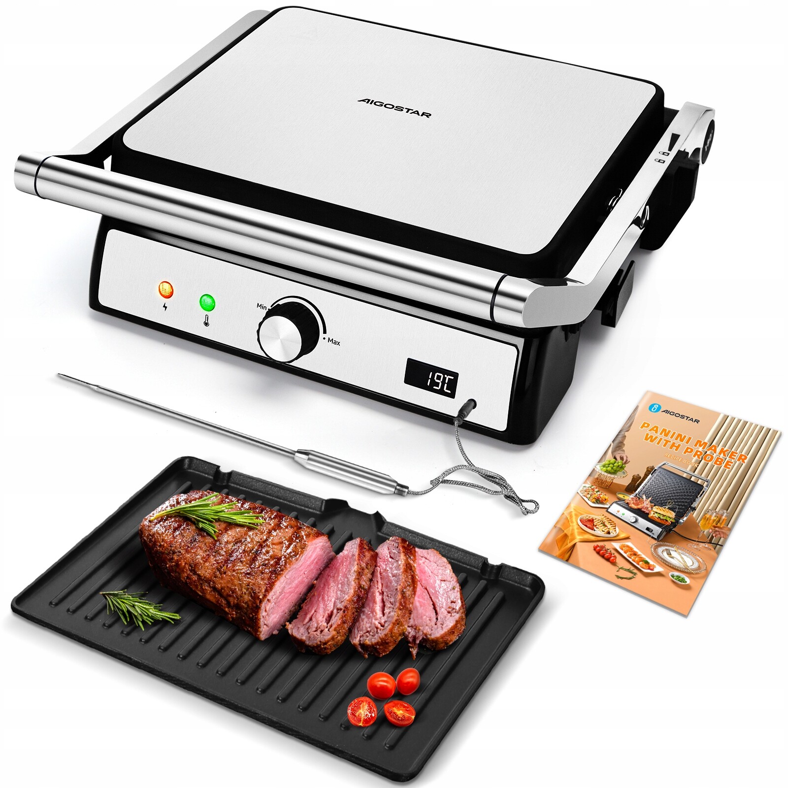 Elektrický kontaktní gril panini Aigostar Max stříbrný/šedý 2000 W