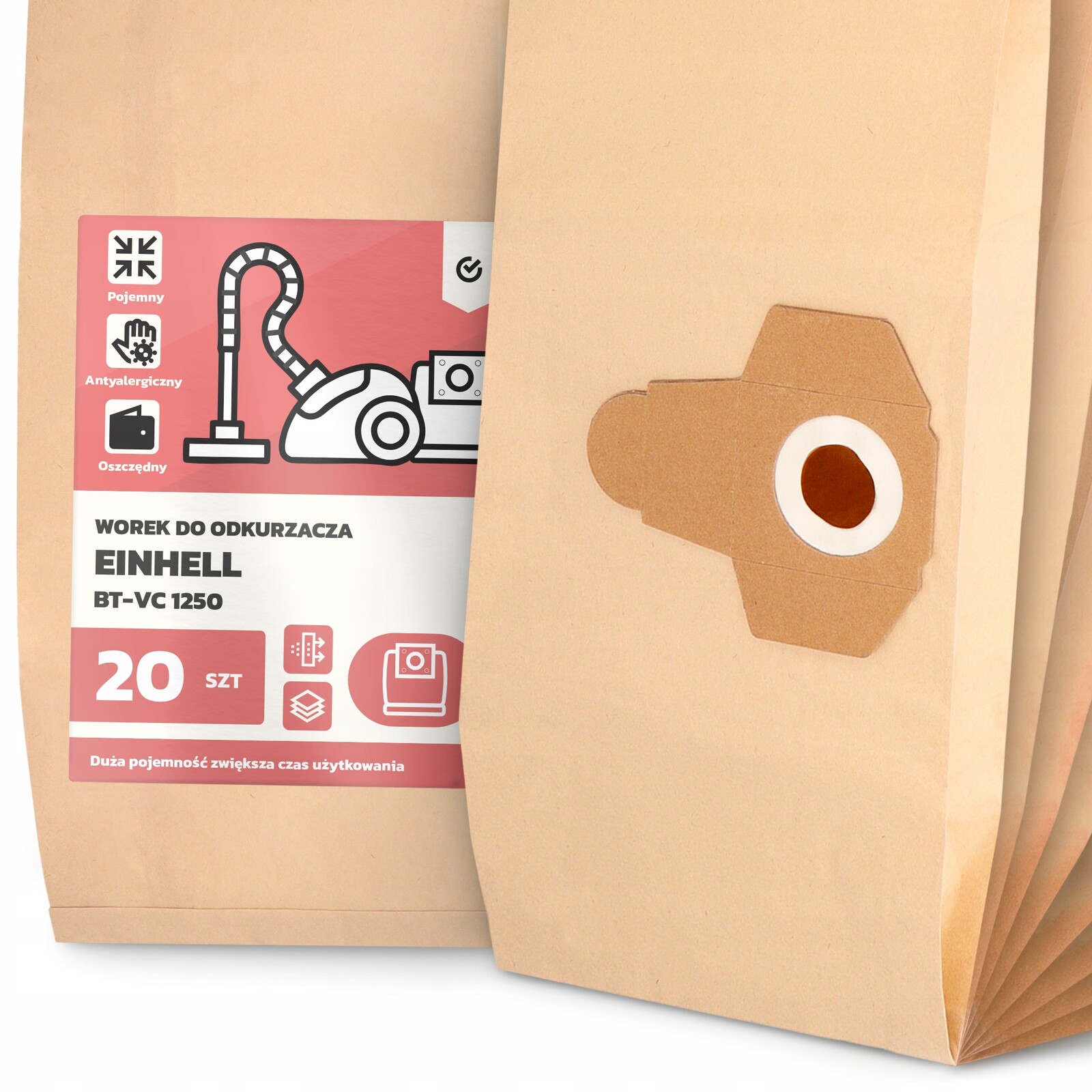 20 x Sáček Do Vysavače Einhell Bt-vc 1250 Papírový Velký Silný Sáčky 2A