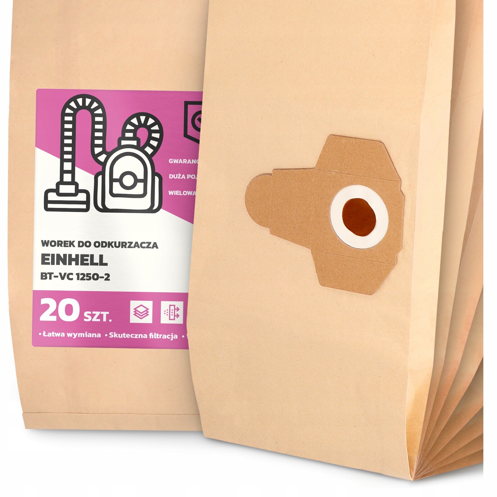 20 x Sáček Do Vysavače Einhell Bt-vc 1250-2 Papírový Velký Silný Sáčky 2A