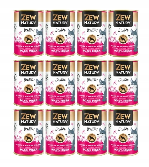 Zew Natury Junior Bohatá na hovězí játra 12x400g Set pro štěňata