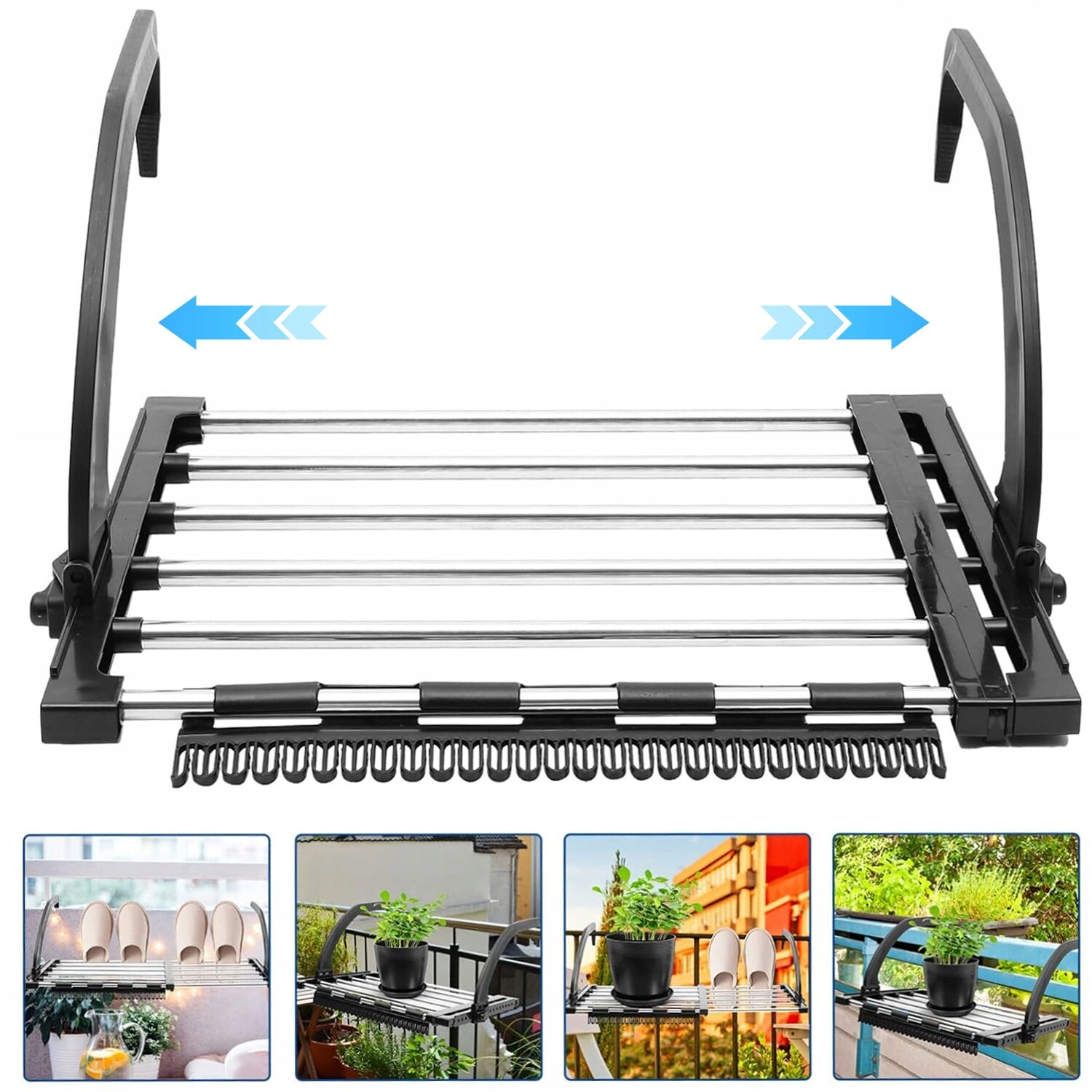 Výsuvný Sušák Multifunkční nástěnný na oblečení s 17 klipy, nastavitelný až do 110 cm