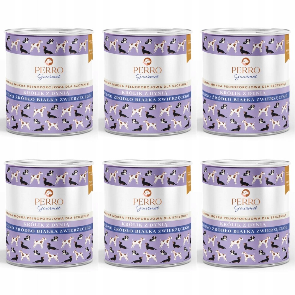 Vlhké krmivo pro psy Perro Gourmet Králík s dýní pro štěňata 6 x 800 g