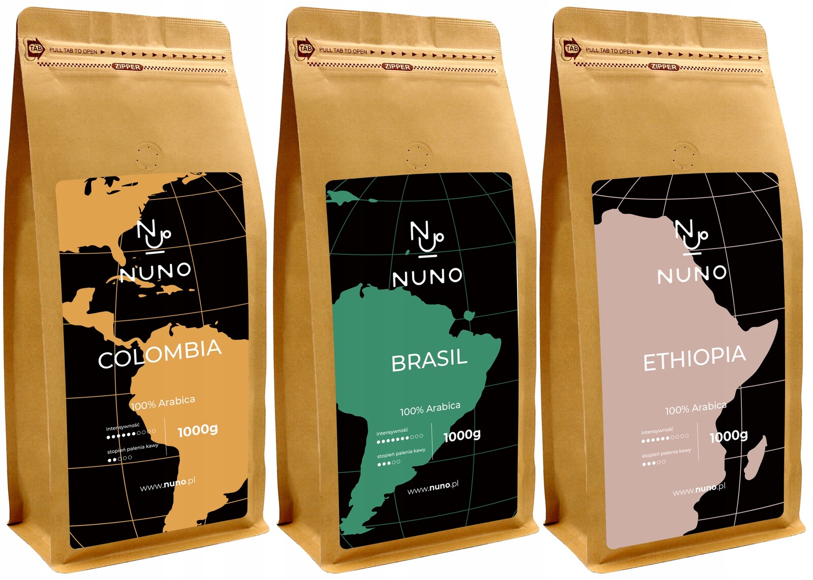 Káva Zrnková 1kg x3 100% Arabica Čerstvě pražená Colombia Brasil Ethiopia