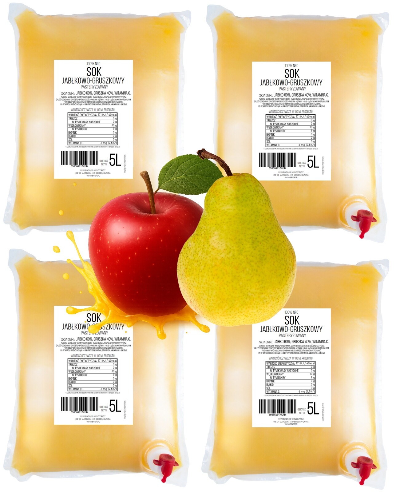 Jablečně Hruškový Džus Nfc Pure Press Jablko 60% Hruška 40% 4 x 5L