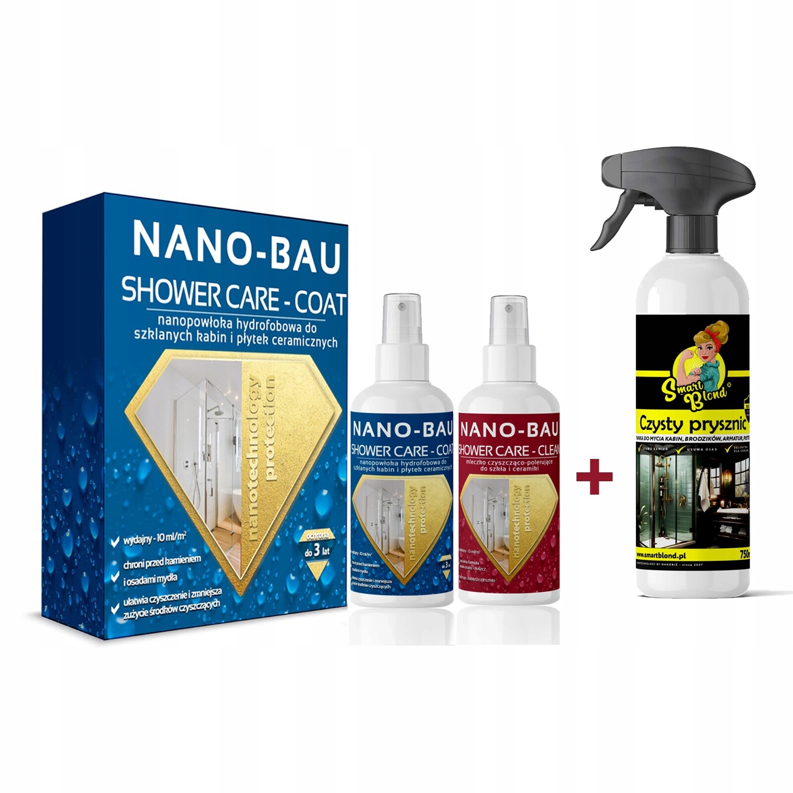 Sada pro kabiny Nano-bau shower kit 100 ml Smartblond čistá sprcha 750 ml